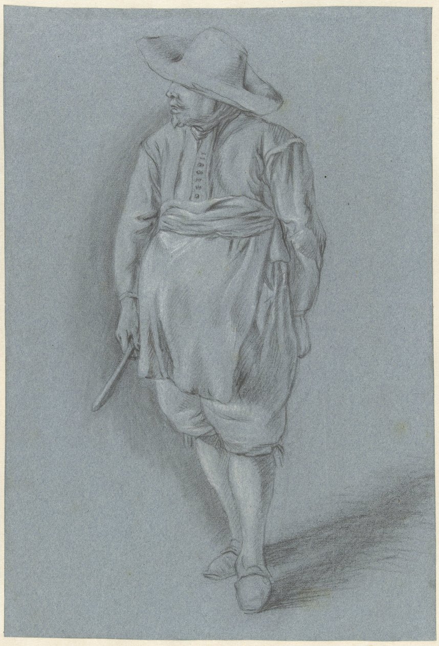 Muž v šatech ze 17. století s kloboukem, zástěrou a nožem od Hendrik van Velthoven (attributed to)