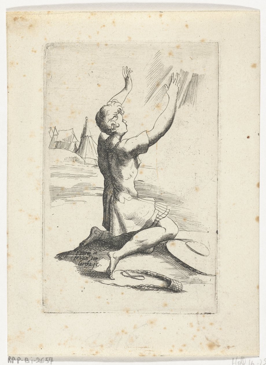 Knielende David Sešit různých figurek navržených Fran. parmensis et zachováno ve sbírce Arondelyna, 1638 (název série) od Hendrik van der Borcht (II)