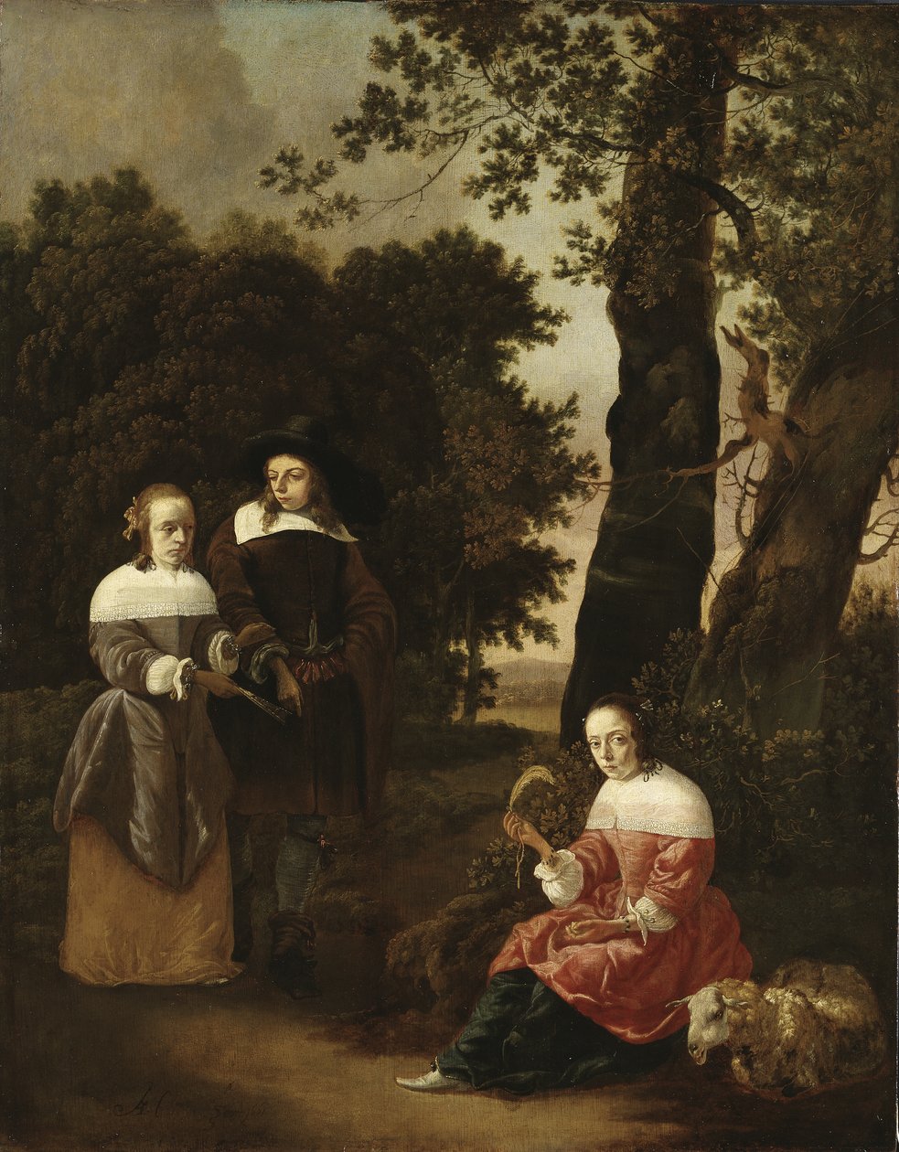 Pár a pastýřka v krajině, 1661 od Hendrik van der Burgh
