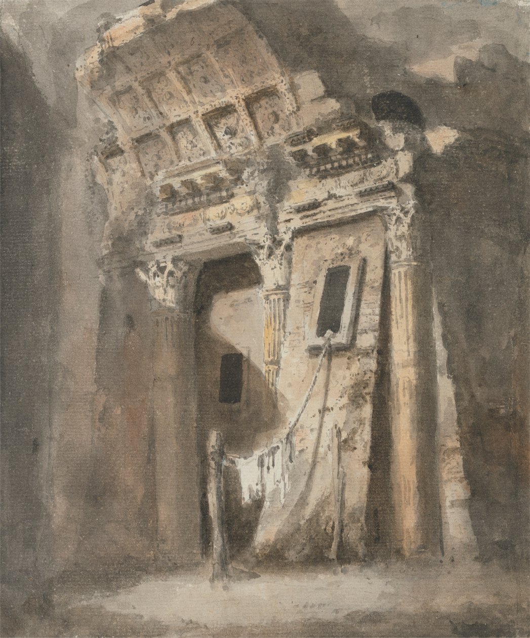 Ruined Archway with Line of Wash, možná v Římě od Heneage Finch fourth Earl of Aylesford