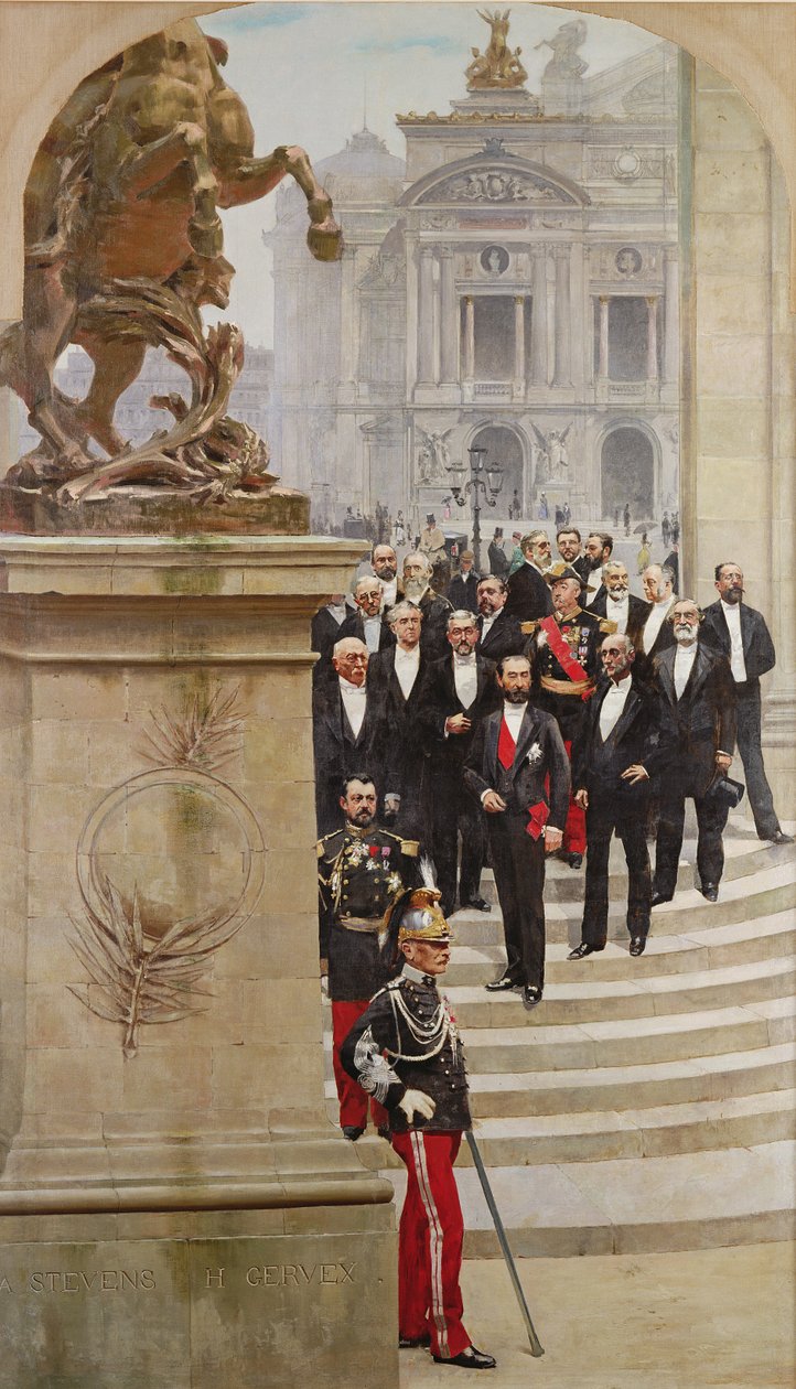 Prezident Sadi Carnot (1837-94) a jeho vláda před pařížskou operou, z panoramatu „Dějiny století“, 1889 od Henri Gervex