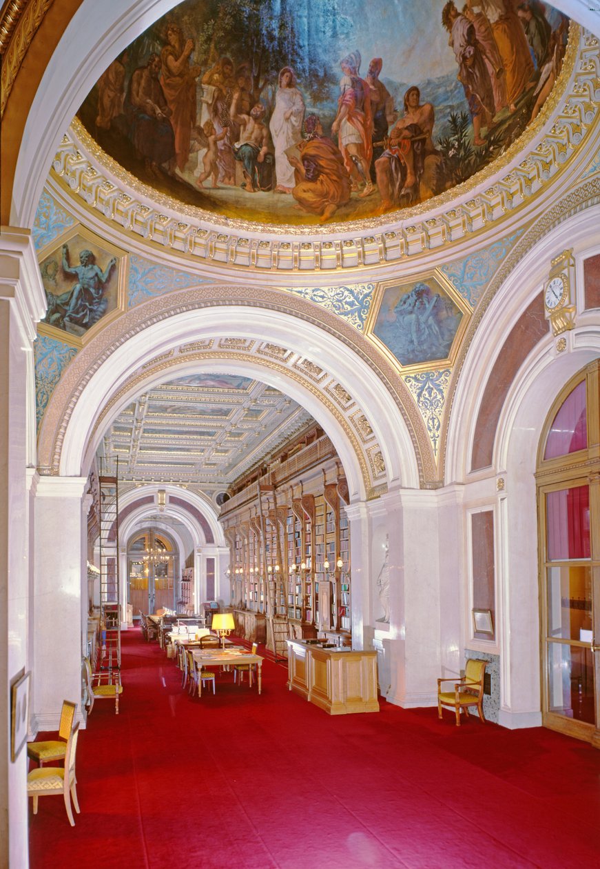 Interiér knihovny s kupolí maloval Eugene Delacroix (1798-1863) v letech 1847, 1836-41 od Henri Alphonse de Gisors
