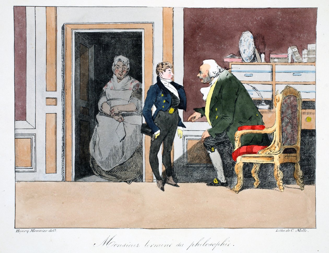 Ilustrace, cca 1828 (ručně kolorované lito) od Henri Bonaventure Monnier