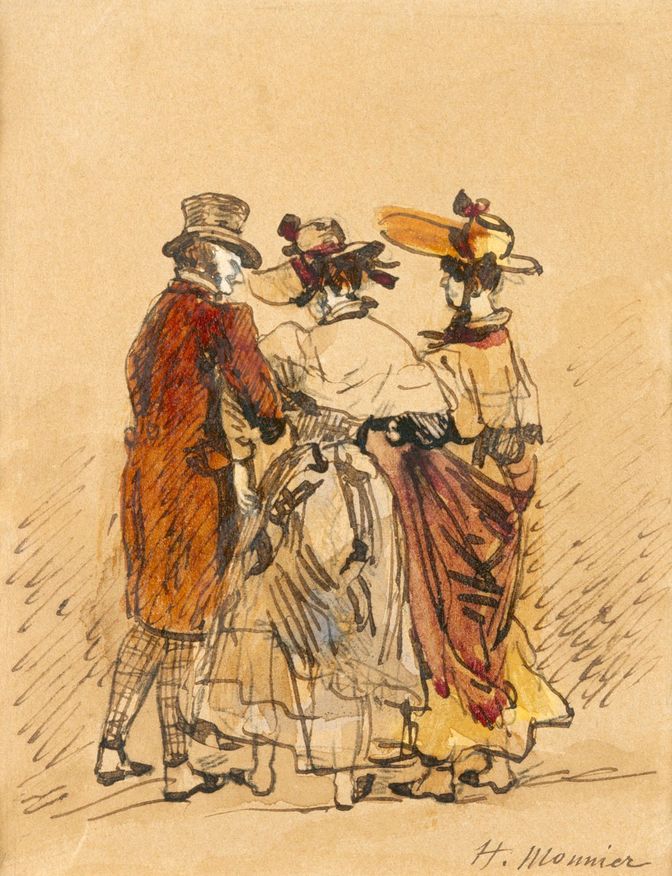 The Walk (inkoust a wc na papíře) od Henri Bonaventure Monnier