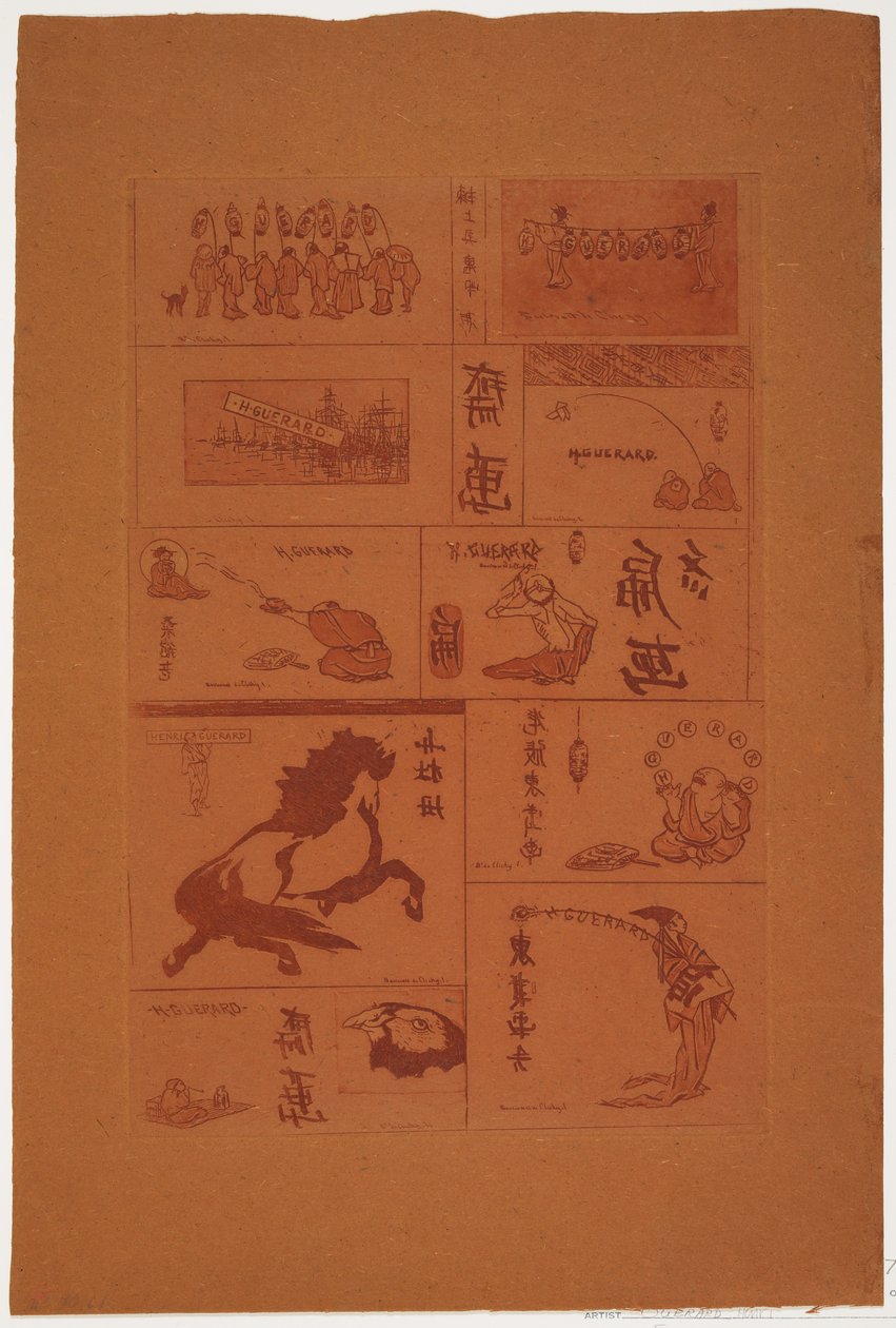 Deset drobných japonských předmětů, asi 1888 (lept a akvatinta) od Henri Charles Guérard