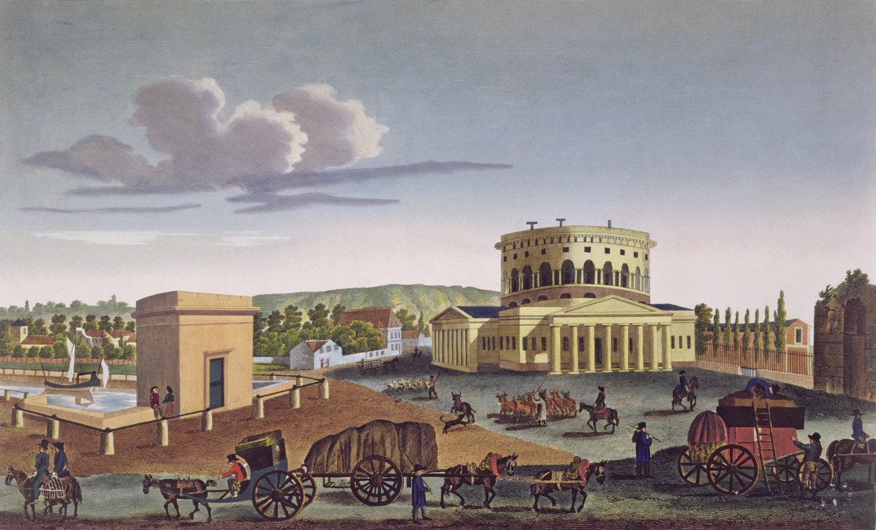 Barriere de la Villette, kolem 1815-20 (barevná rytina) od Henri Courvoisier Voisin