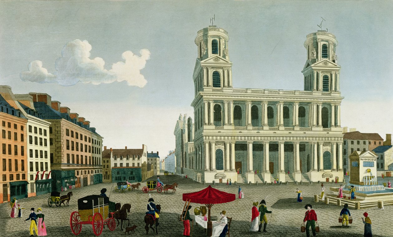 Pohled na kostel Saint-Sulpice, vyrytý Anne Rosalie Filleul (rozená Bouquet) (1752-94) od Henri Courvoisier Voisin