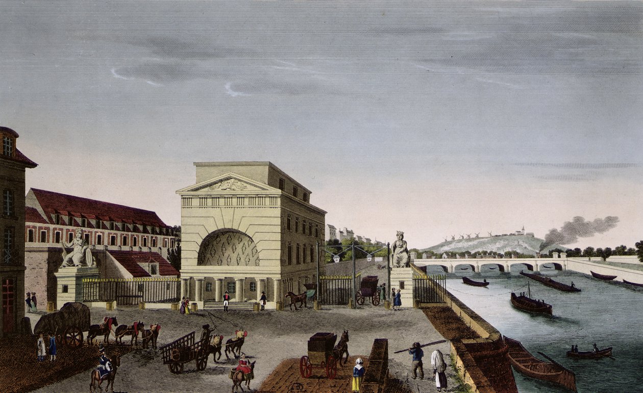 Barriere de Passy, kolem 1815-20 (barevná rytina) od Henri Courvoisier Voisin