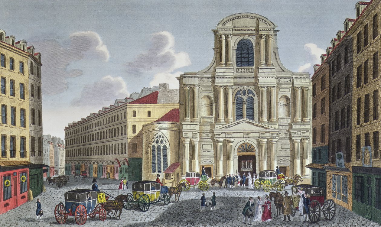 Porch of Saint Gervais Church, cca 1815-20 (barevná rytina) od Henri Courvoisier Voisin