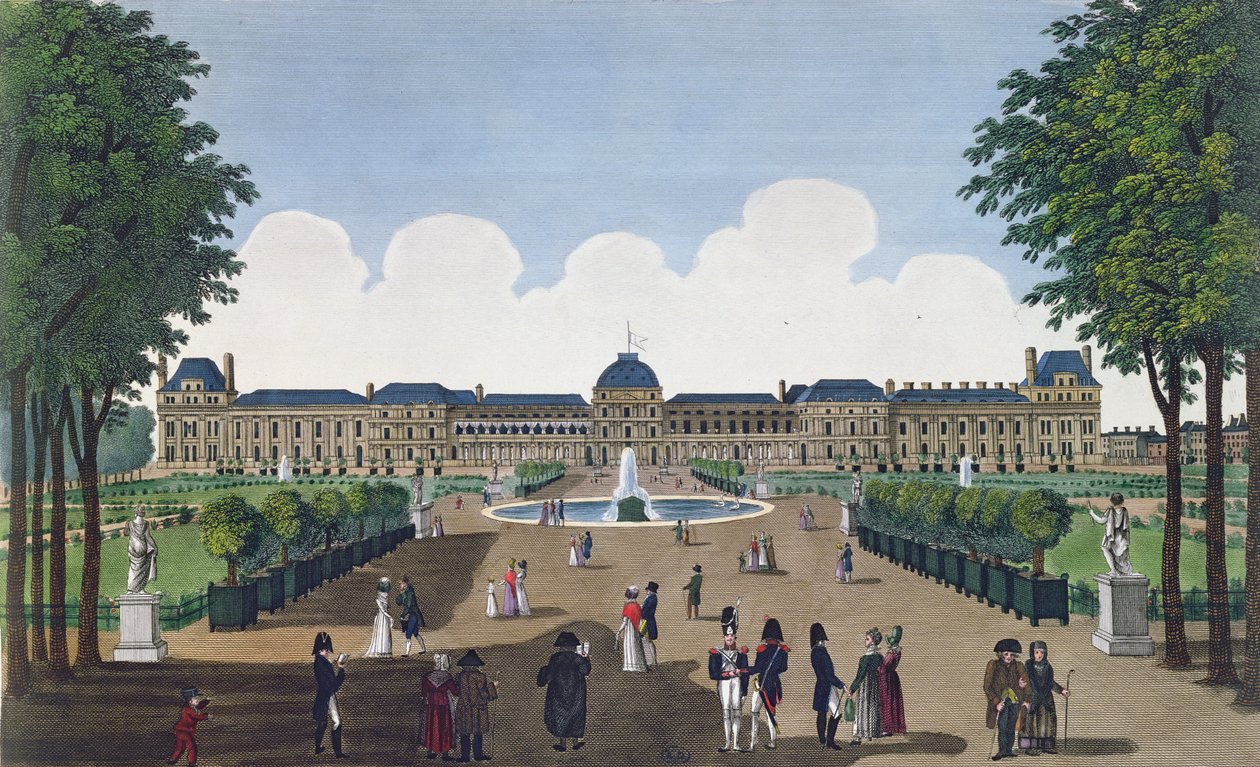 Tuileries and the Tuileries Gardens, c.1815-20 (barevná rytina) od Henri Courvoisier Voisin