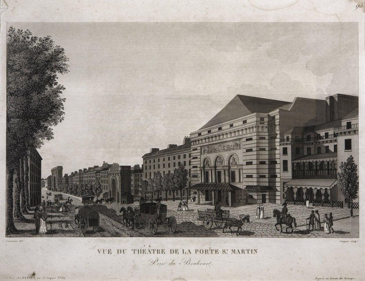 Divadlo Porte St. Martin, Boulevard Montmartre, Paříž, rytý Guiguet, c.1810 od Henri Courvoisier Voisin