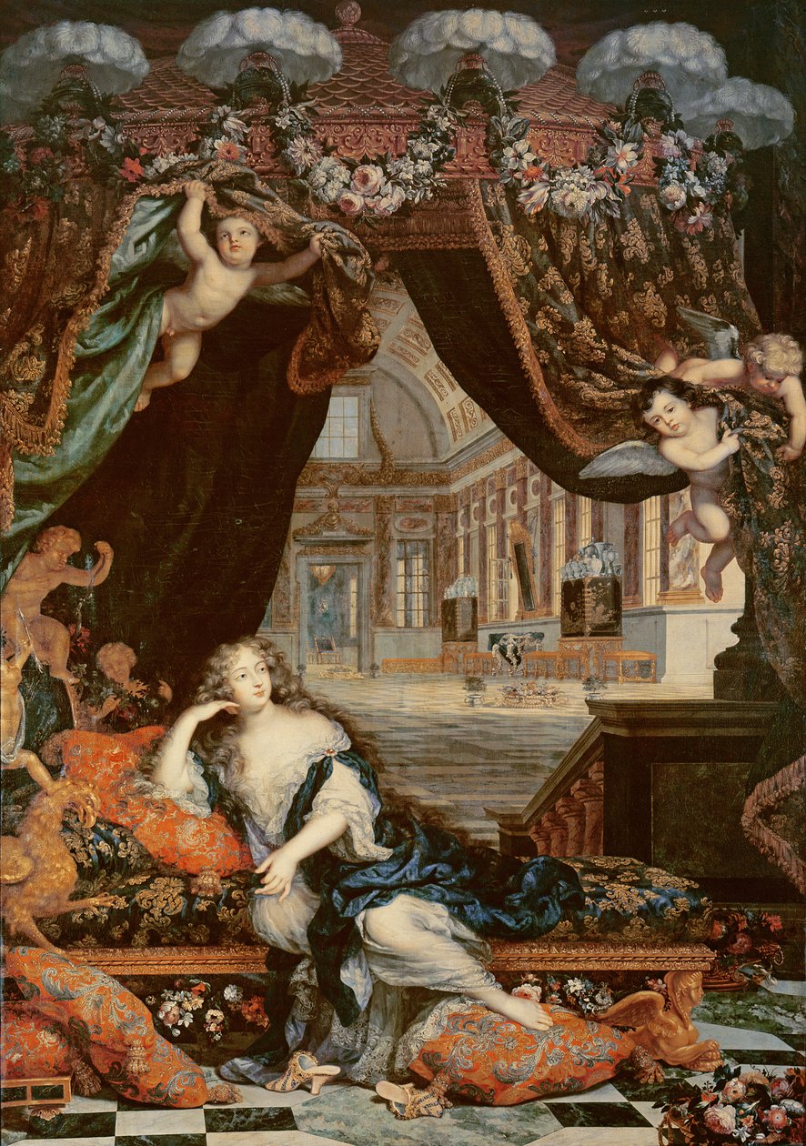 Portrét Madame de Montespan (1640-1707) ležící před galerií zámku de Clagny od Henri Gascard