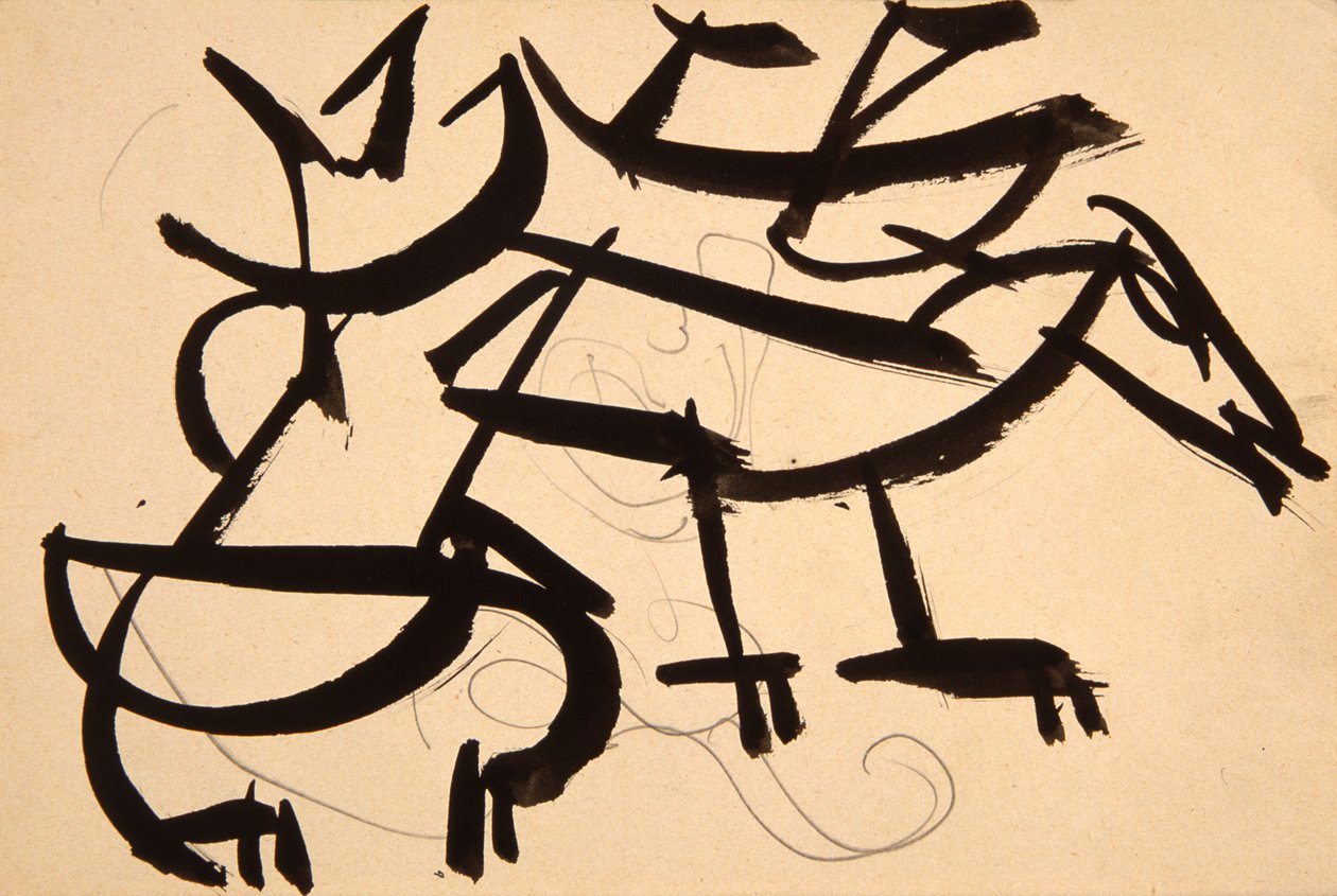 Pes útočící kočkou, 1913 (černá barva a inkoust na papíře) od Henri Gaudier Brzeska