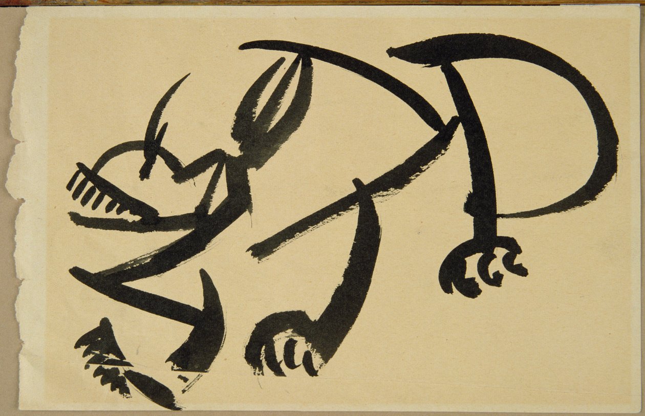 Kočka se chystá vrhnout, 1913 (černá barva na papíře) od Henri Gaudier Brzeska