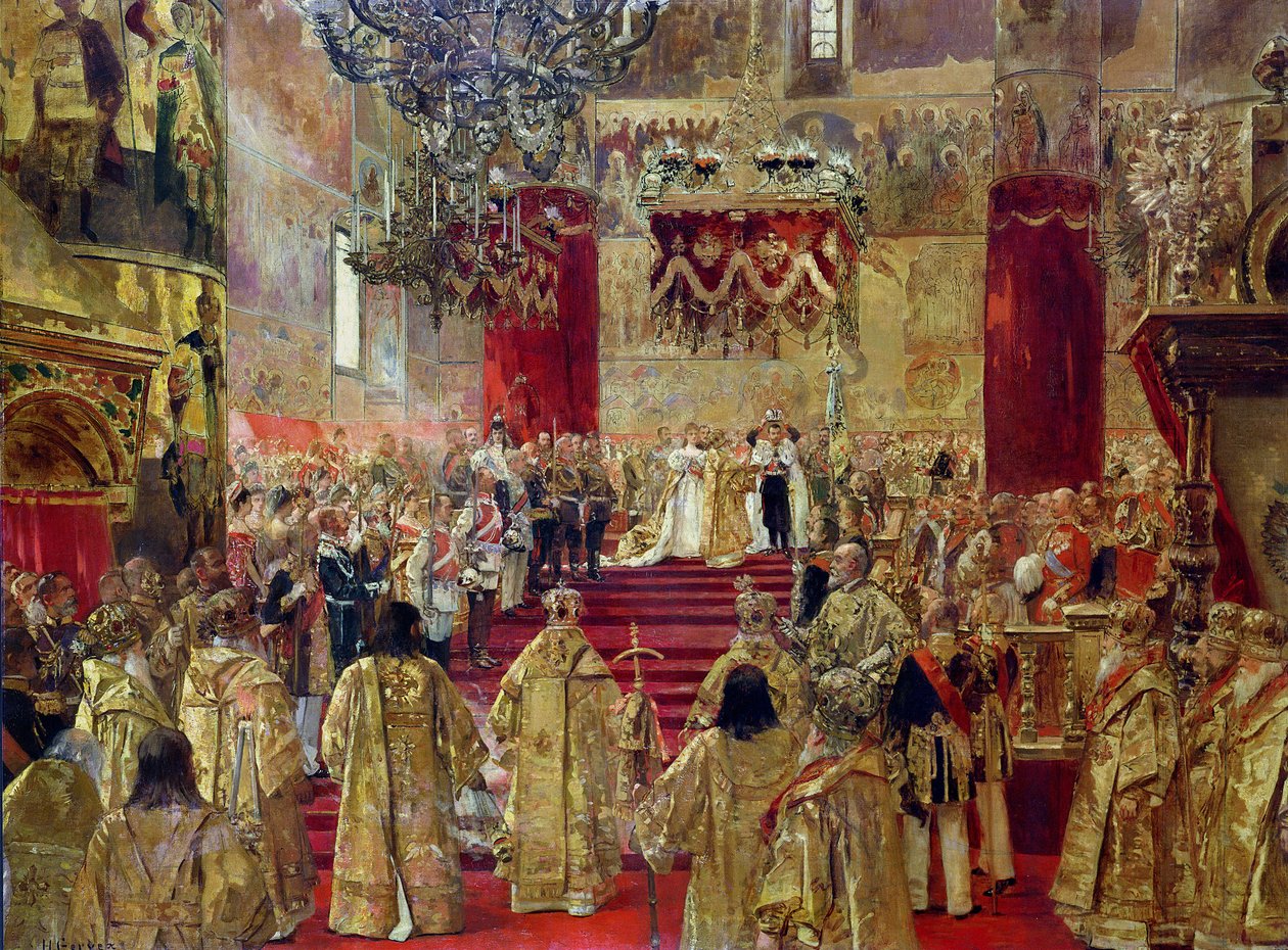 Studium ke korunovaci cara Mikuláše II. (1868-1918) a carevny Alexandry (1872-1918) v kostele Nanebevzetí Panny Marie v Moskvě, 14. května 1896 od Henri Gervex