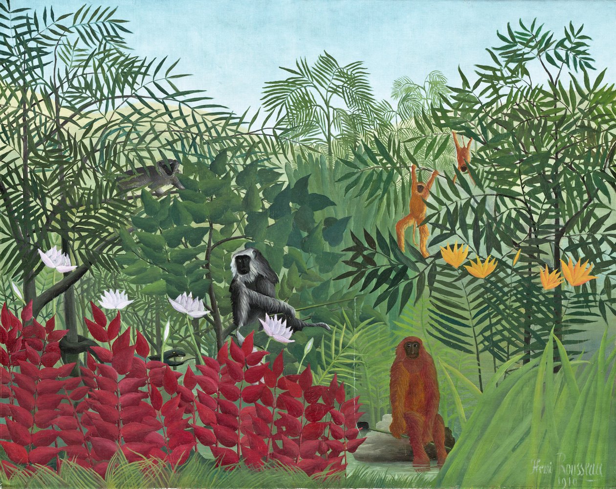 Tropický les s opicemi, 1910 od Henri Rousseau