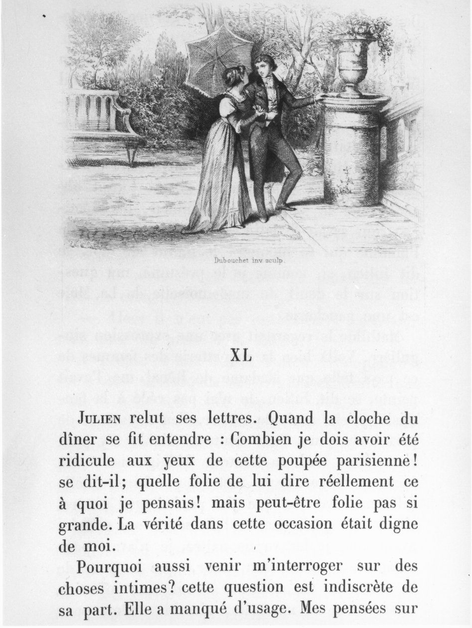 Ilustrace k románu "Červený a černý" od Stendhala (1783-1842) vydaného v roce 1884 od Henri Joseph Dubouchet