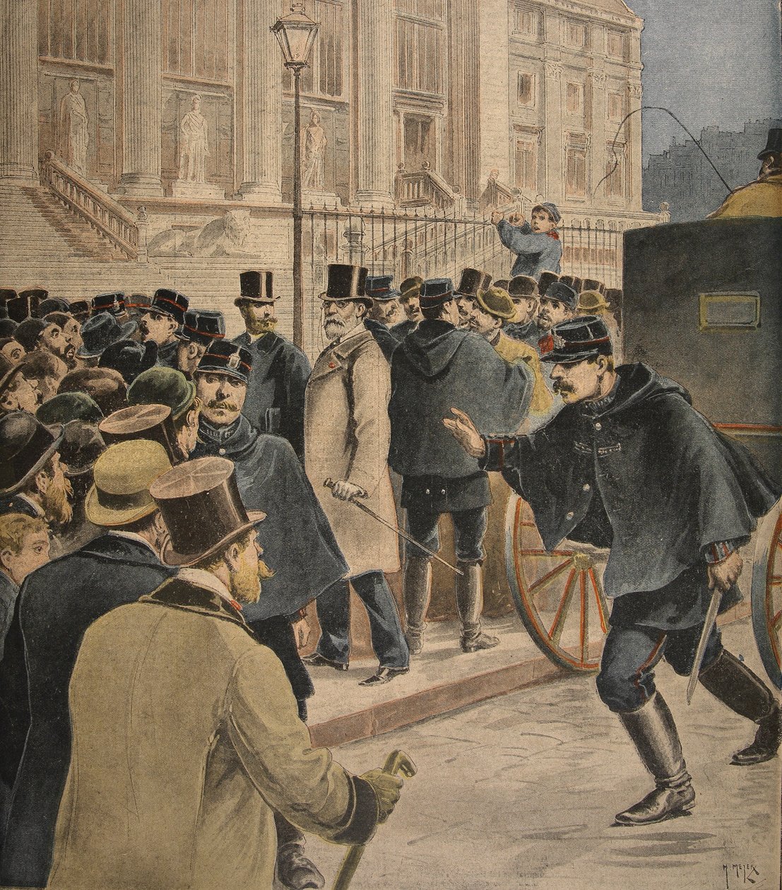 Emile Zola před budovou soudu, ilustrace z 