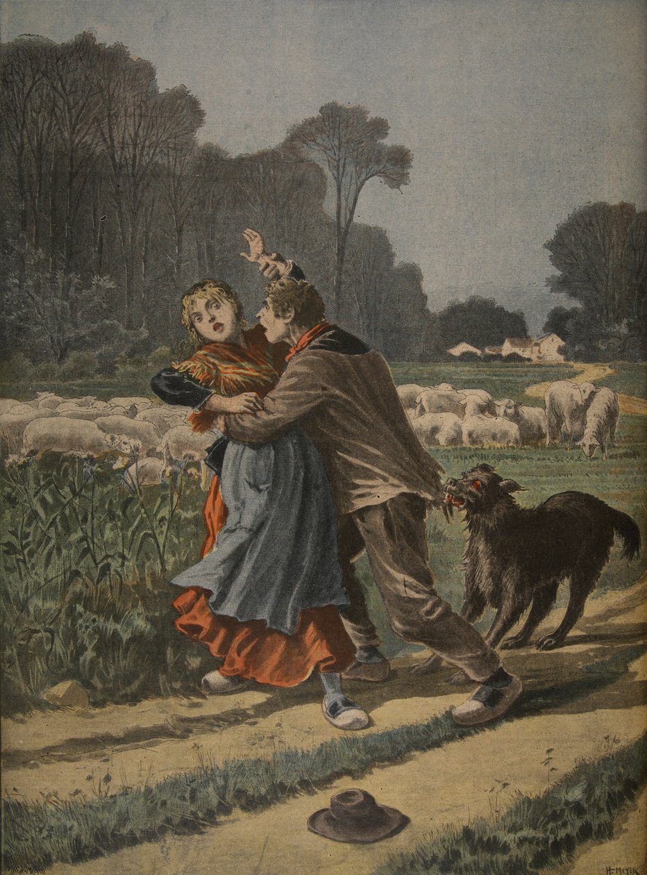 Pastýřka bráněná svým psem, ilustrace z 