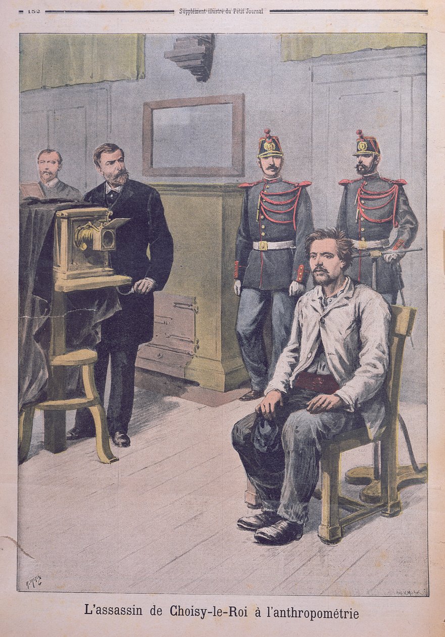 Atentátník z Choisy-le-Roy je fotografován před profesorem Bertillonem z „Le Petit Journal“, 7. května 1899 (barevné lito) od Henri Meyer
