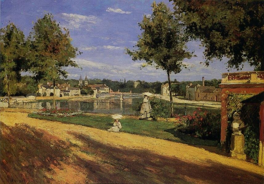 Terasa na břehu Seiny v MelunnuFrancais: La terrasse au bord de la Seine a Melun. V pozadí La Maison centrale de Melun na lile Saint-Etienne. Můžeme vidět některé továrny ve Vaux-le-Penil na pravém břehu Seiny a v pozadí můžeme vstoupit od Henri Rouart