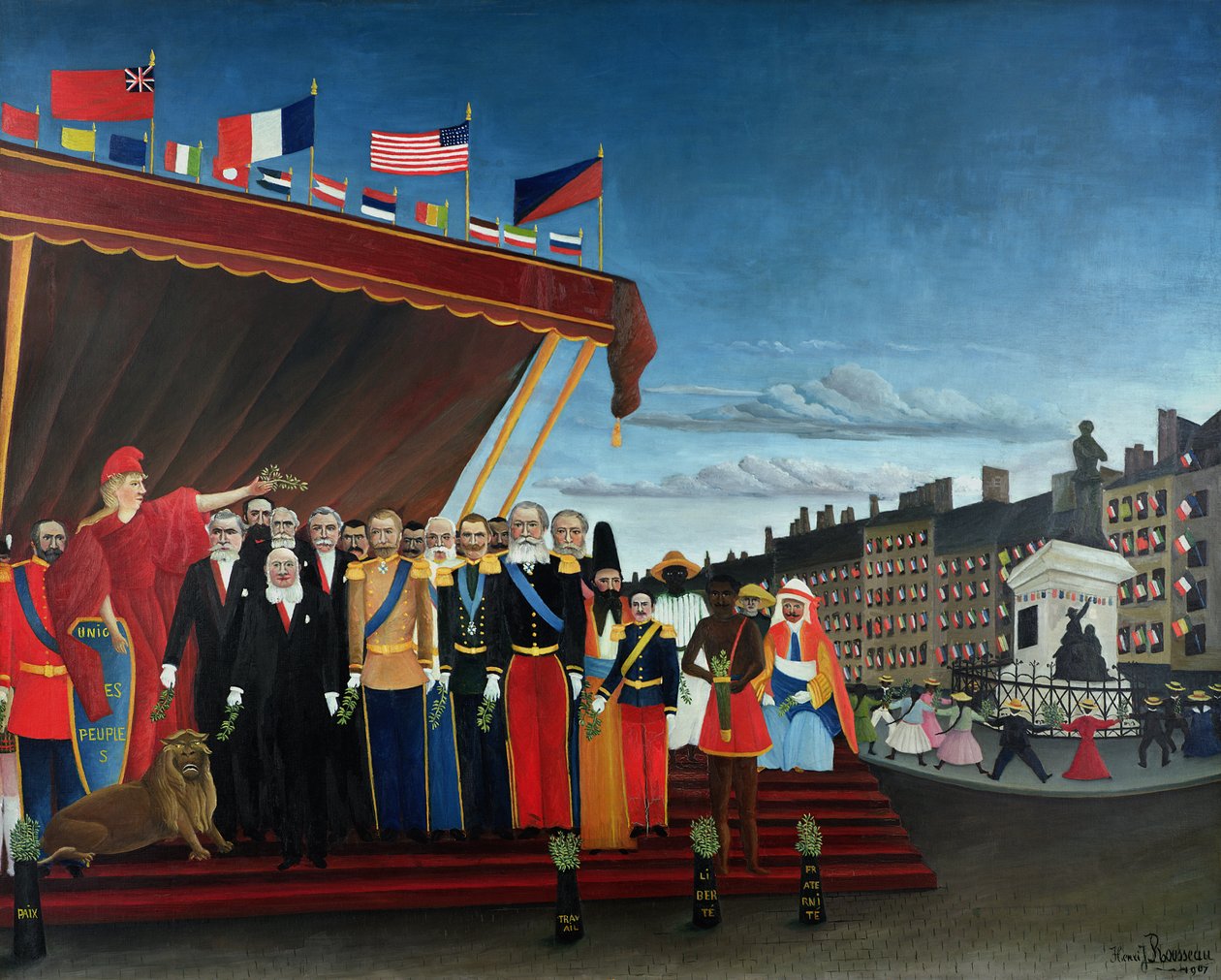 Zástupci cizích mocností přijíždějící pozdravit republiku na znamení míru, 1907 od Henri Rousseau