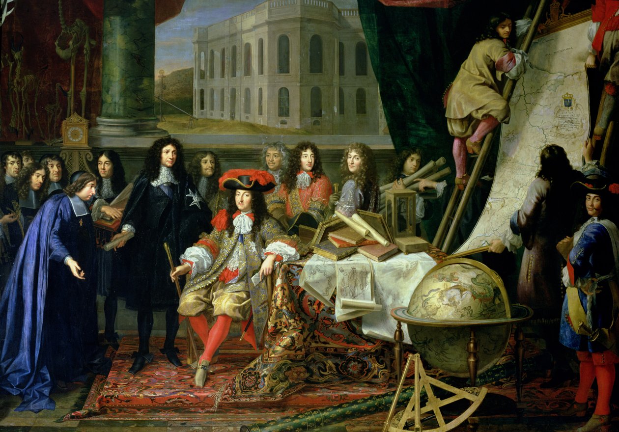 Jean-Baptiste Colbert (1619-83) Představení členů Královské akademie věd Ludvíku XIV. (1638-1715) c.1667 (detail) (viz také 104626) od Henri Testelin