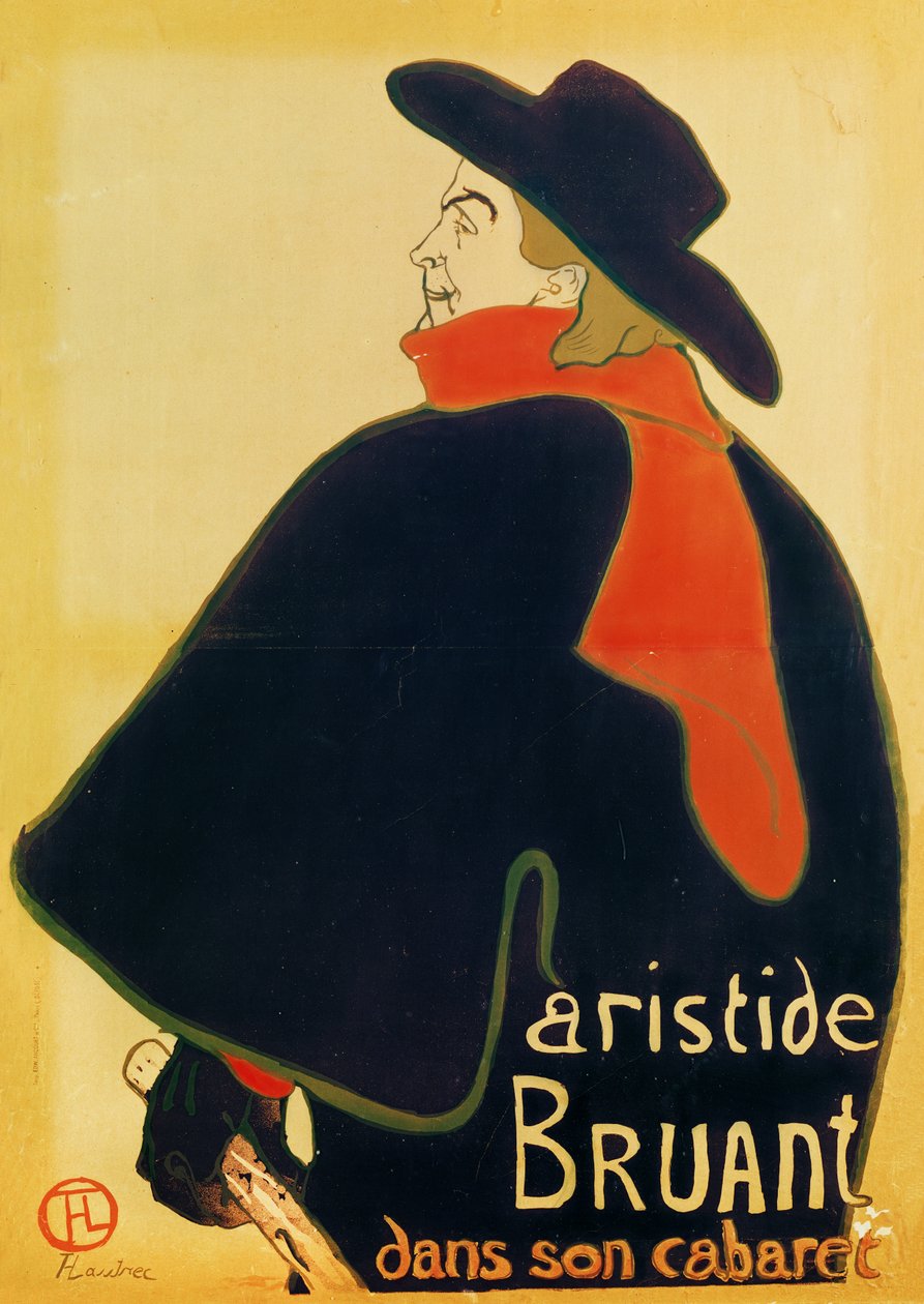 Aristide Bruant ve svém kabaretu, 1893 (barevná litografie) od Henri de Toulouse Lautrec