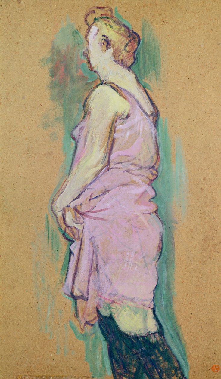 Blonďatá pokojská, studie k obrazu „Rue des Moulins, la Visite“, 1894 (olej na kartě) od Henri de Toulouse Lautrec