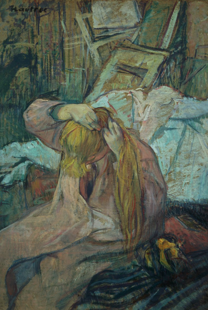 Žena si dělá vlasy, 1891 (olej na kartonu) od Henri de Toulouse Lautrec