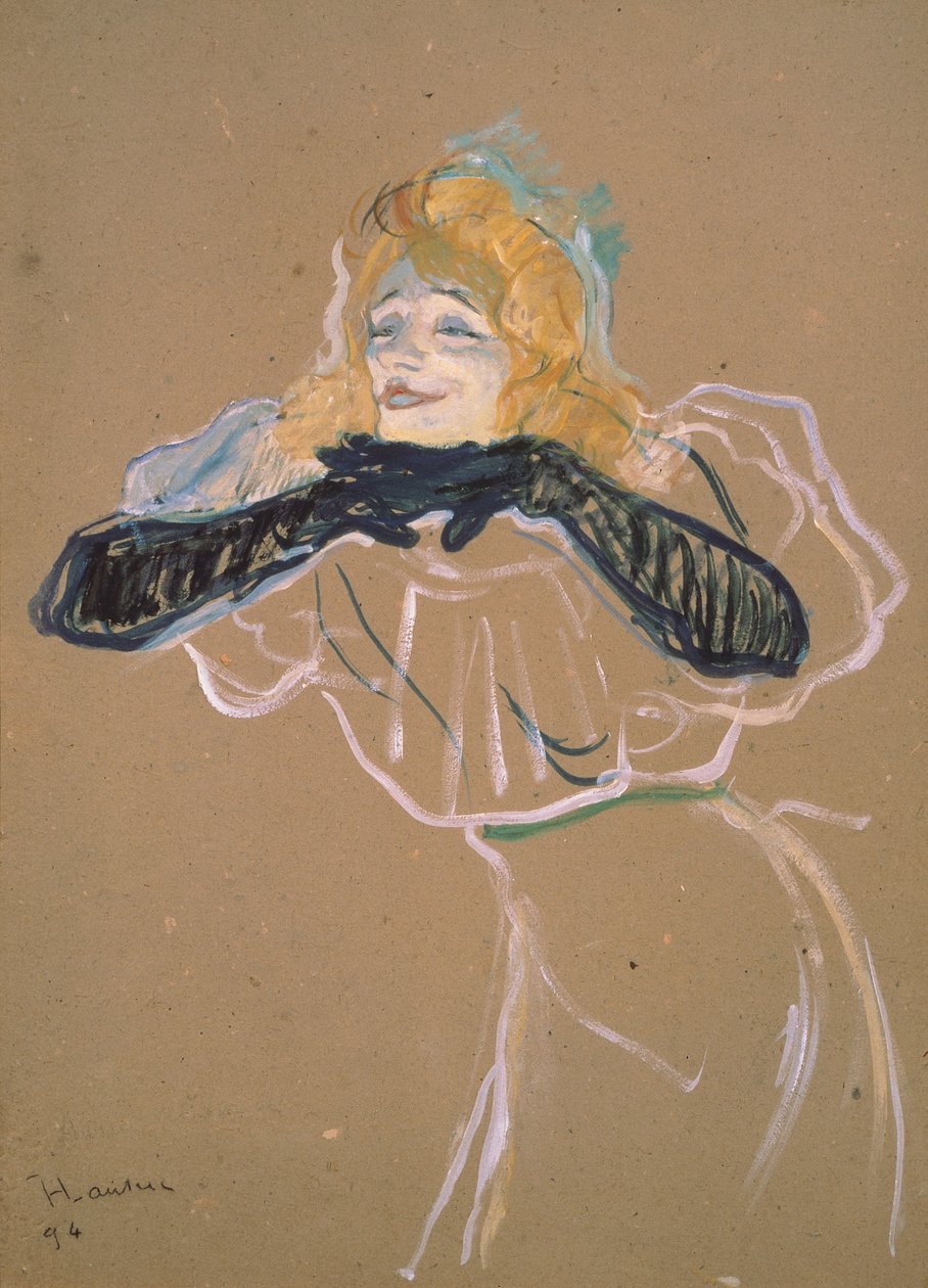 Yvette Guilbert (1867-1944) zpívá „Linger, Longer, Loo“, 1894 (olej na kartonu) od Henri de Toulouse Lautrec