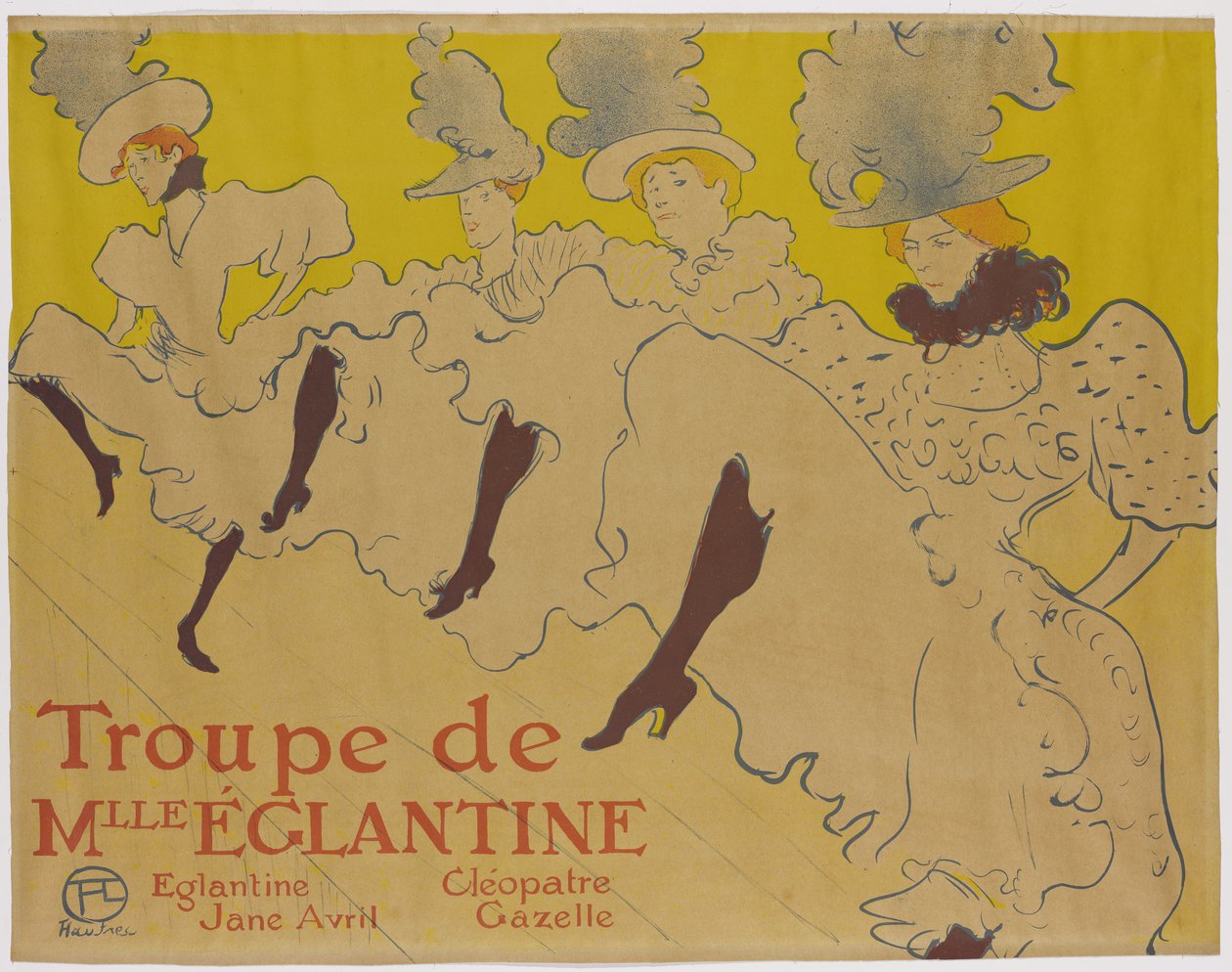 La Troupe de Mademoiselle Eglantine, 1895 (štětec, pastel a stříkací lito, tištěné čtyřmi barvami na papíře) od Henri de Toulouse Lautrec
