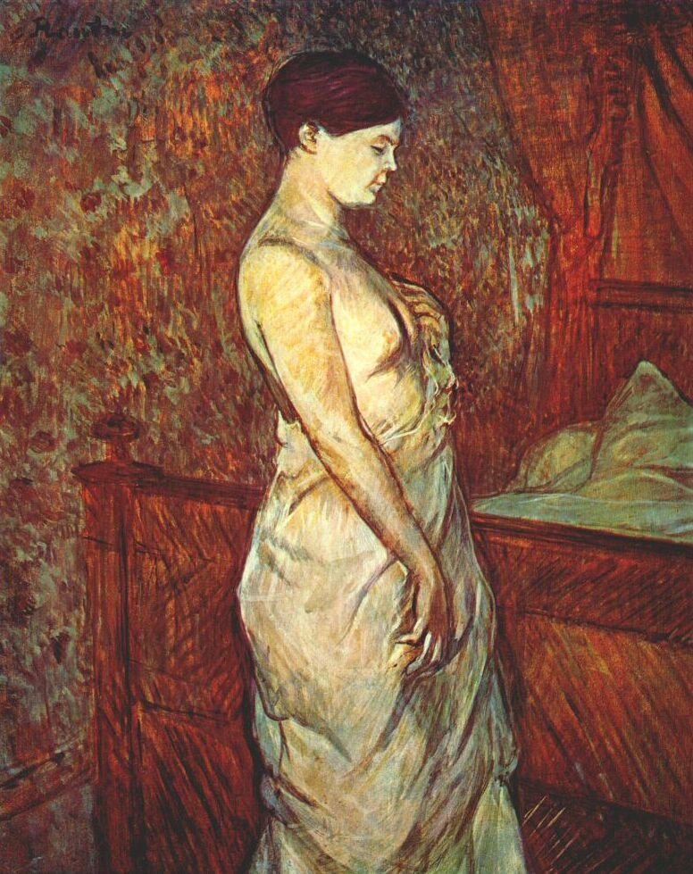 Paní dolloule před spaním v košili u postele od Henri de Toulouse Lautrec