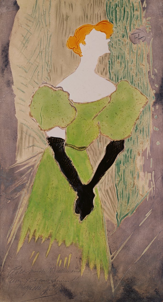 Portrét Yvette Guilbert (malovaná keramická deska) od Henri de Toulouse Lautrec