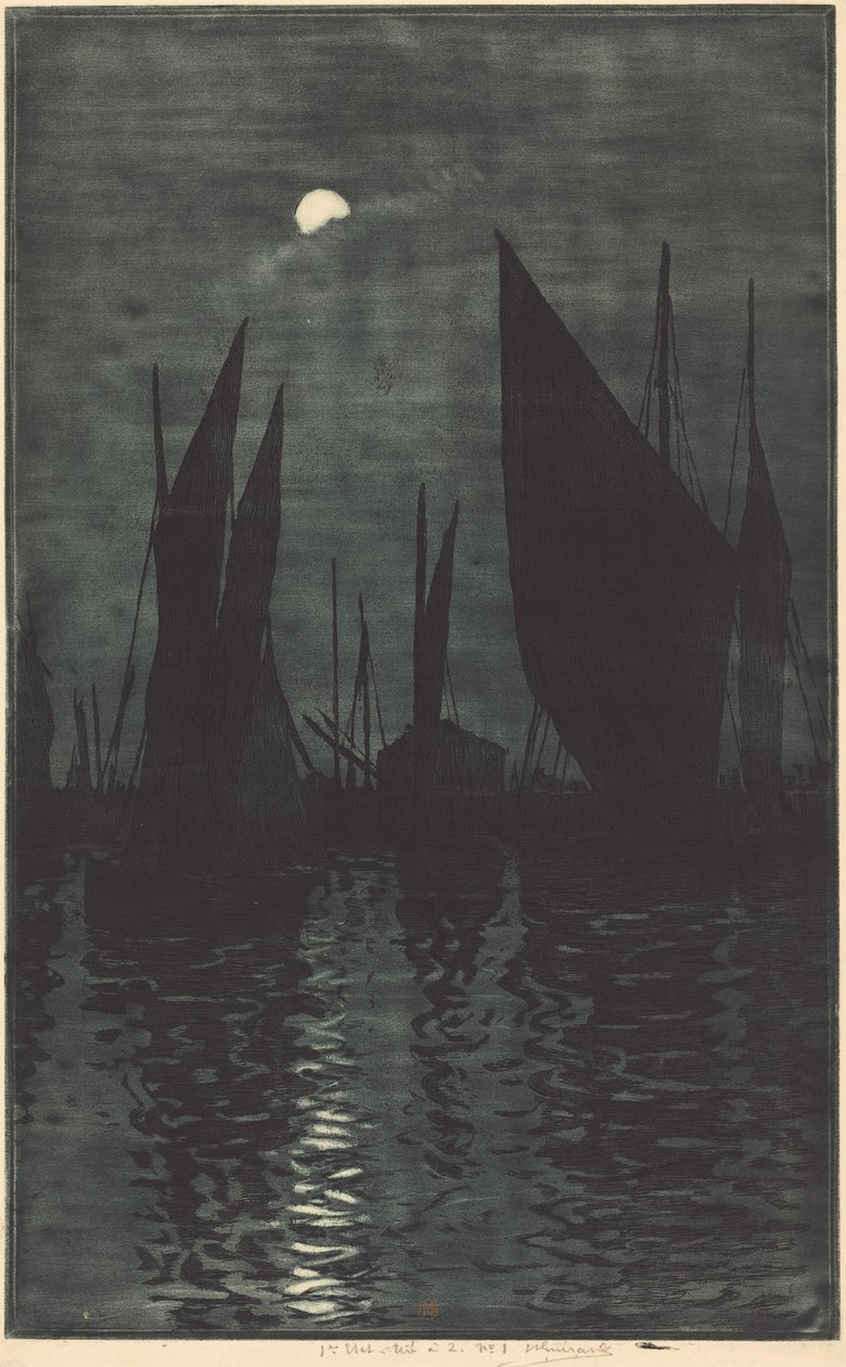 Měsíční svit v přístavu v Dieppe od Henri-Charles Guérard