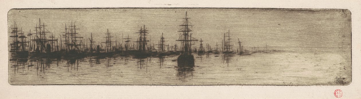 Vysoké lodě v přístavu od Henri-Charles Guérard