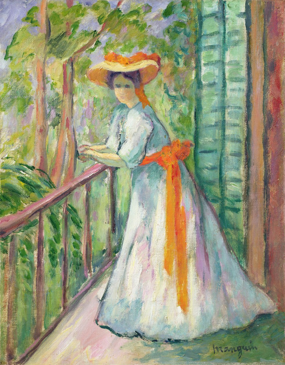 Žena na balkóně nebo Jeanne s oranžovou stuhou od Henri Charles Manguin