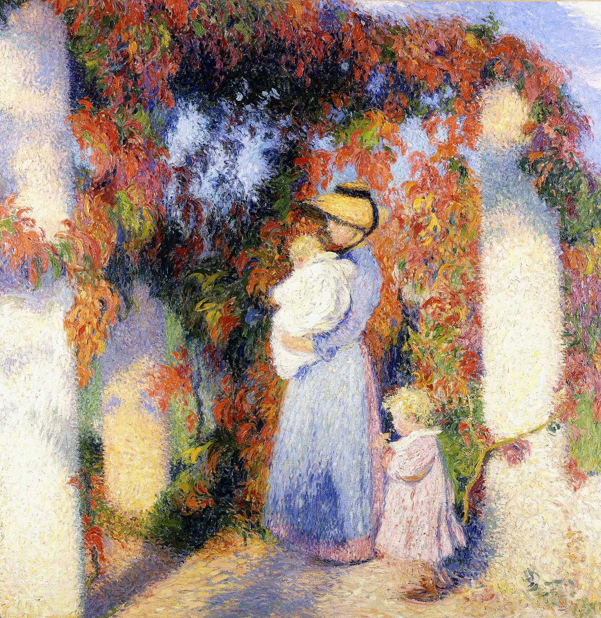 Žena se dvěma dětmi pod hlavní pergolou v Marquayrol, kolem roku 1900 (olej na plátně) od Henri Charles Manguin