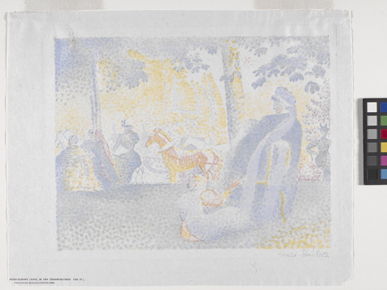 Aux Champs-Elysées (Na Champs Elysées) 1898 (barevná litografie) od Henri Edmond Cross