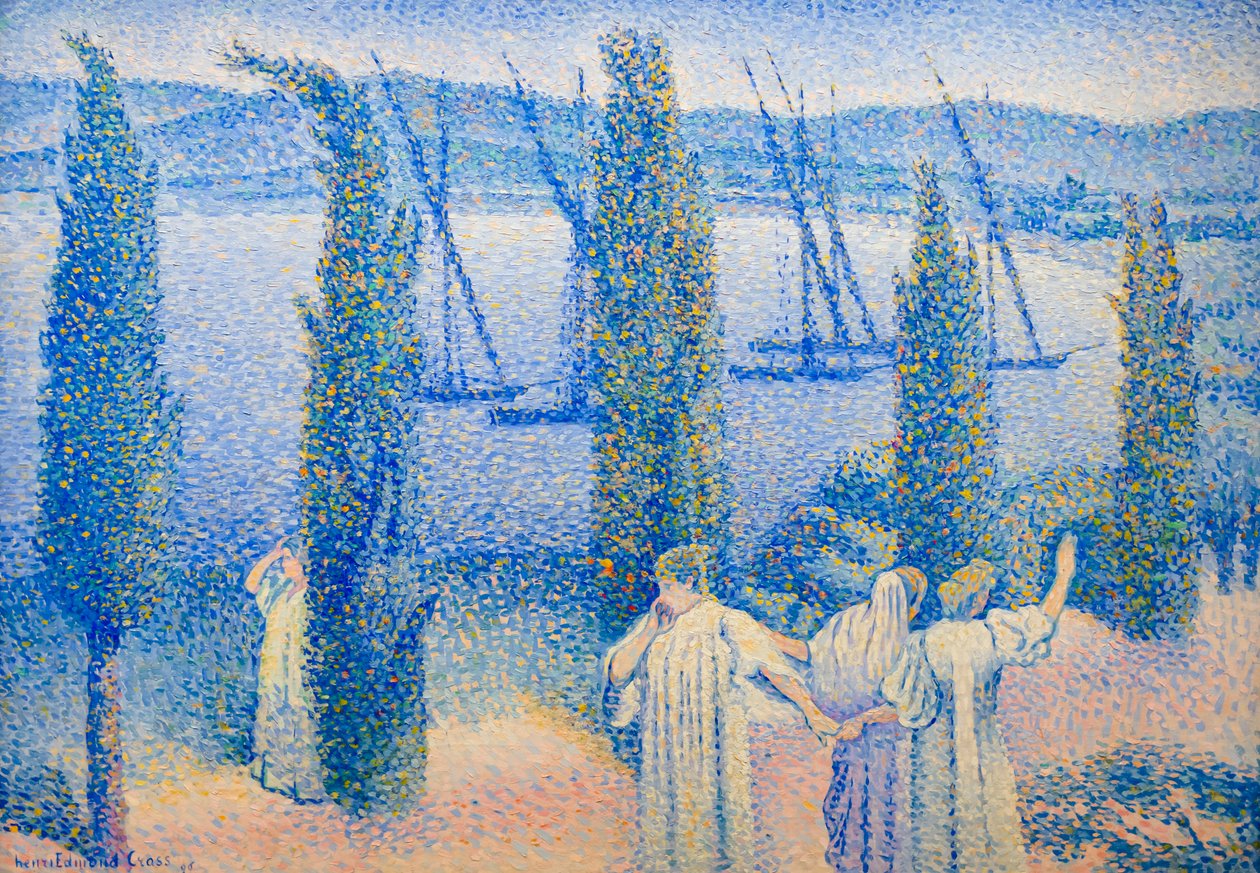 Pohled na pobřeží s cypřiši od Henri-Edmond Cross