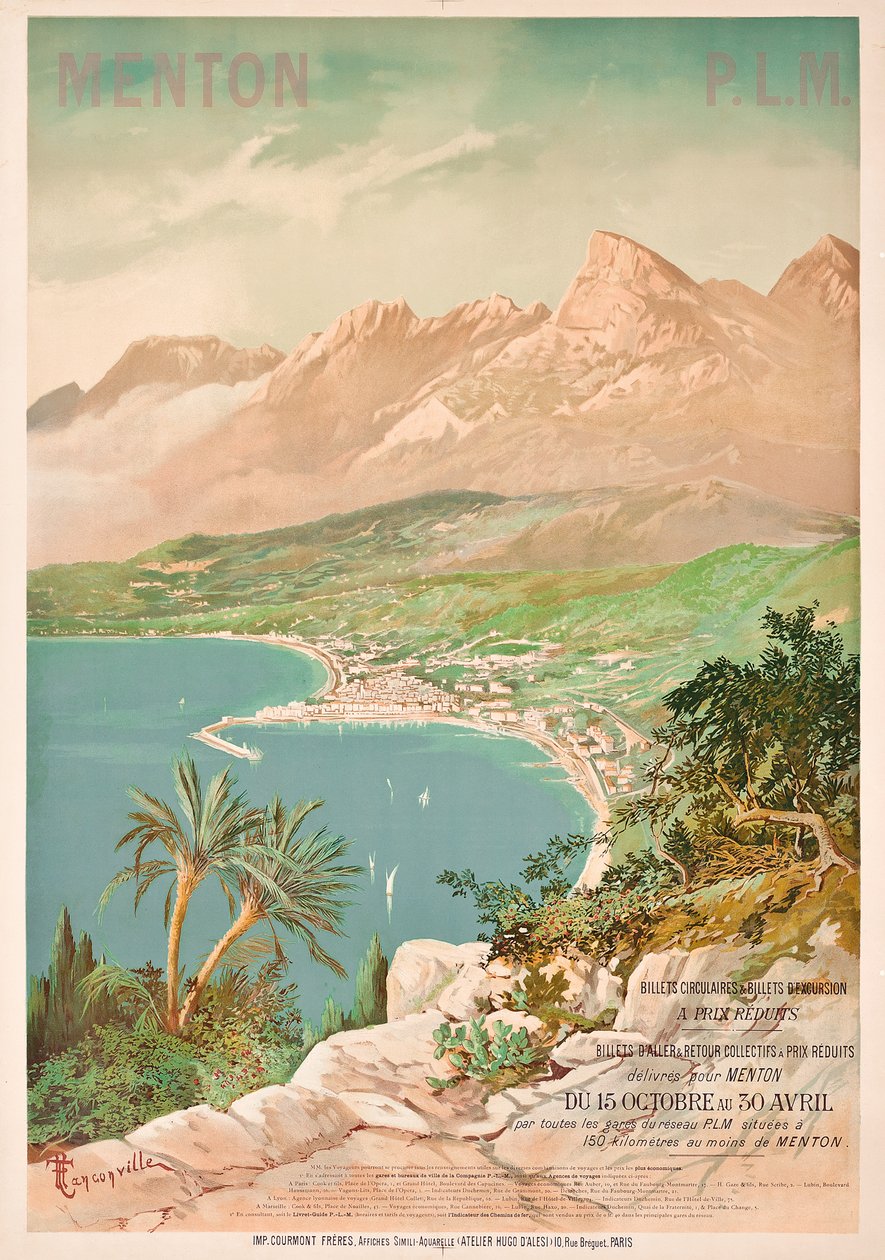 Plakátová reklama Menton, Francie (barevné lito) od Henri Garnier Tanconville
