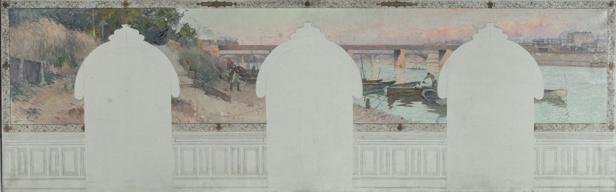 Skica radnice v Asnières: Léto. Seina v Asnières, kolem roku 1900 (olej na plátně s tuší) od Henri Gaston Darien