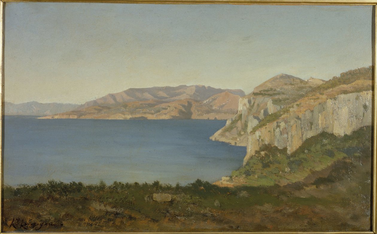 Azurové pobřeží, záliv u Středozemního moře, 1890-1915 (olej) od Henri Joseph Harpignies