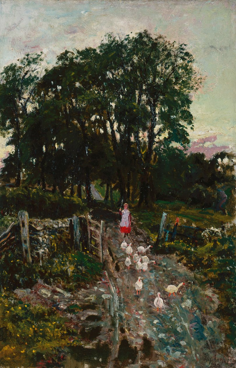 Dívka s kachnami (olej na plátně) od Henri Joseph Harpignies