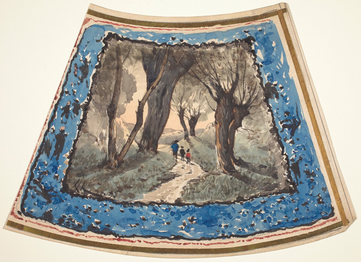 Cestovatelé na lesní stezce lemované fantaskními postavami a opicemi od Henri-Joseph Harpignies
