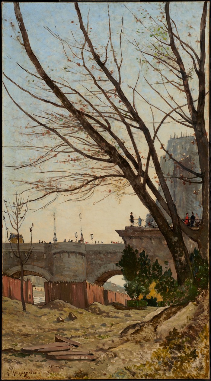 Pohled na Pont Neuf a západní cíp Île de la Cité z břehů Seiny od Henri-Joseph Harpignies