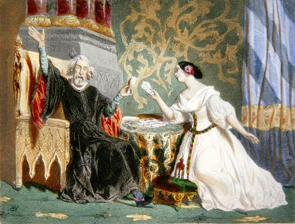 Rosine Stolz (1815-1903) a Paul Barroilhet (1810-71) v dějství II opery „Karel VI“ od Jacquese Fromentala Halevyho (1799-1862) (barevné lito) od Henri (after) Baron