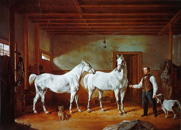 Stáj rodiny Stuyvesantů, kolem roku 1854 (barevné lito) od Henri (after) Delattre