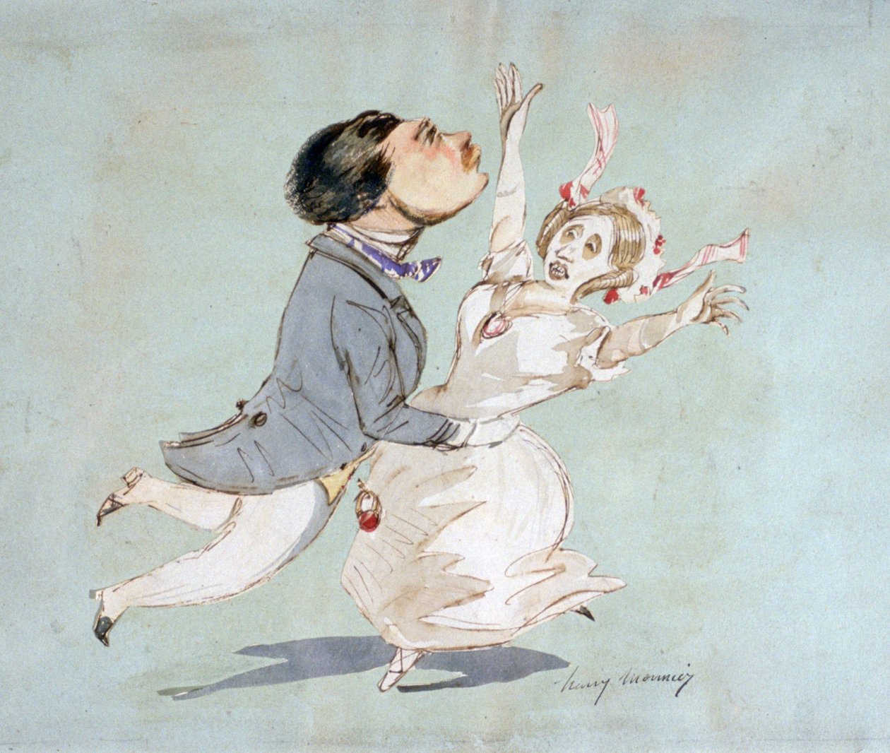 Pár". Akvarel Henriho Monniera (1805-1877), francouzského karikaturisty. od Henri Bonaventure Monnier