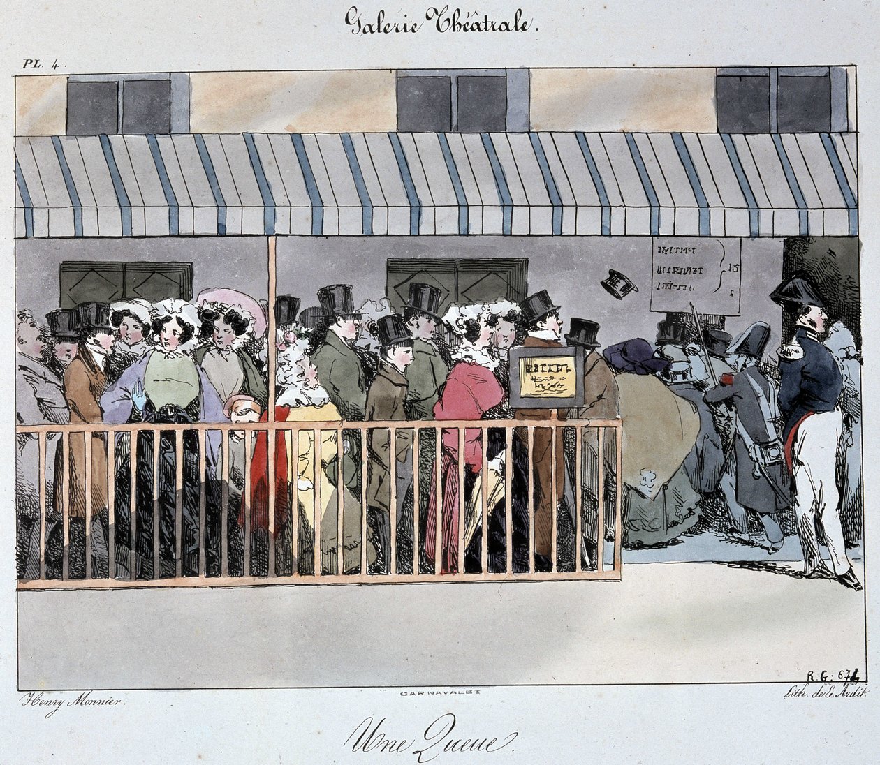 Divadelní galerie: ocas u vchodu - Kresba Henri Monnier, Carnavalet od Henri Bonaventure Monnier